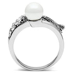 Rhodium Brass Ring with Synthetic Pearl in White