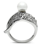 Rhodium Brass Ring with Synthetic Pearl in White