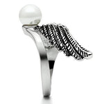 Rhodium Brass Ring with Synthetic Pearl in White