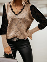 Lace Trim Hollow Out Colorblock Sweater