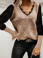 Lace Trim Hollow Out Colorblock Sweater