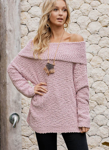 Pink Off The Shoulder Comfy Sweater