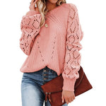 Lantern Sleeve Knitted Sweater Woman Autumn Winter Hollow Out Sweater