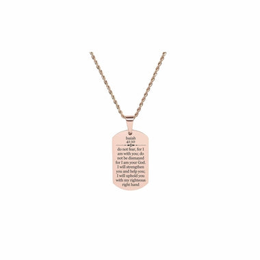 Solid Stainless Steel Scripture Tag Necklace - Isaiah 41:10