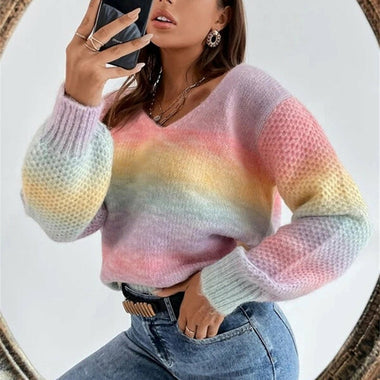 Rainbow Gradient Knitted Sweater