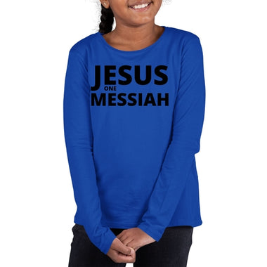 Girls Long Sleeve T-Shirt Jesus One Messiah - Christian Inspiration,