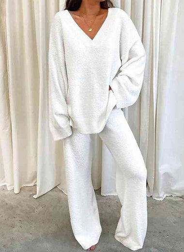 V-Neck Long Sleeve Top and Long Pants Set