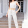 Waffle-Knit Cropped Tank and Drawstring Pants Set