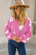 Floral Open Front Fuzzy Cardigan