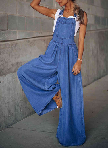 Wide Leg Denim Overalls