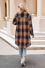 Plaid Collared Neck Long Sleeve Coat